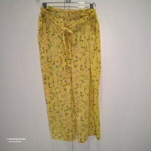 Yellow Floral Elastic High-Waisted Self-Tie Wide-Leg Palazzo Pants NEW Girls 16